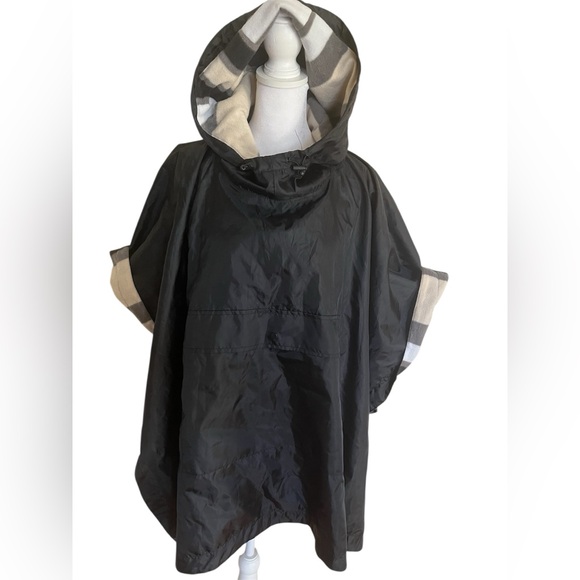 Serra Jackets & Blazers - Black Hooded Poncho with Plaid Lining